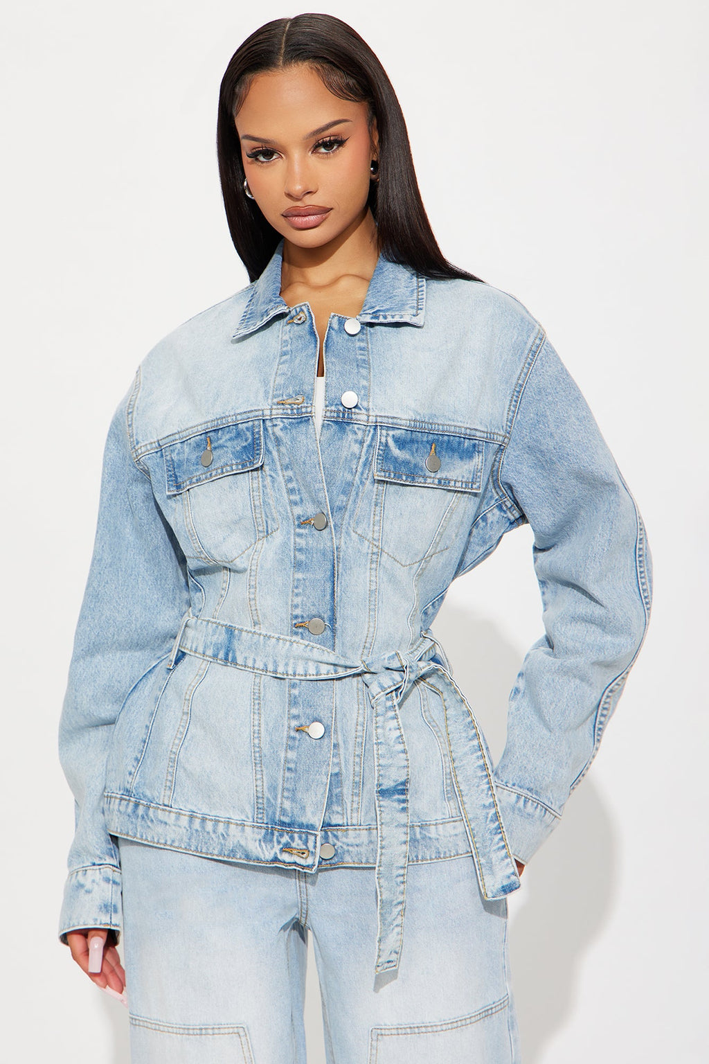 Selene Belted Hourglass Denim Jacket - Light Wash