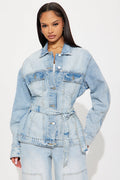 Selene Belted Hourglass Denim Jacket - Light Wash
