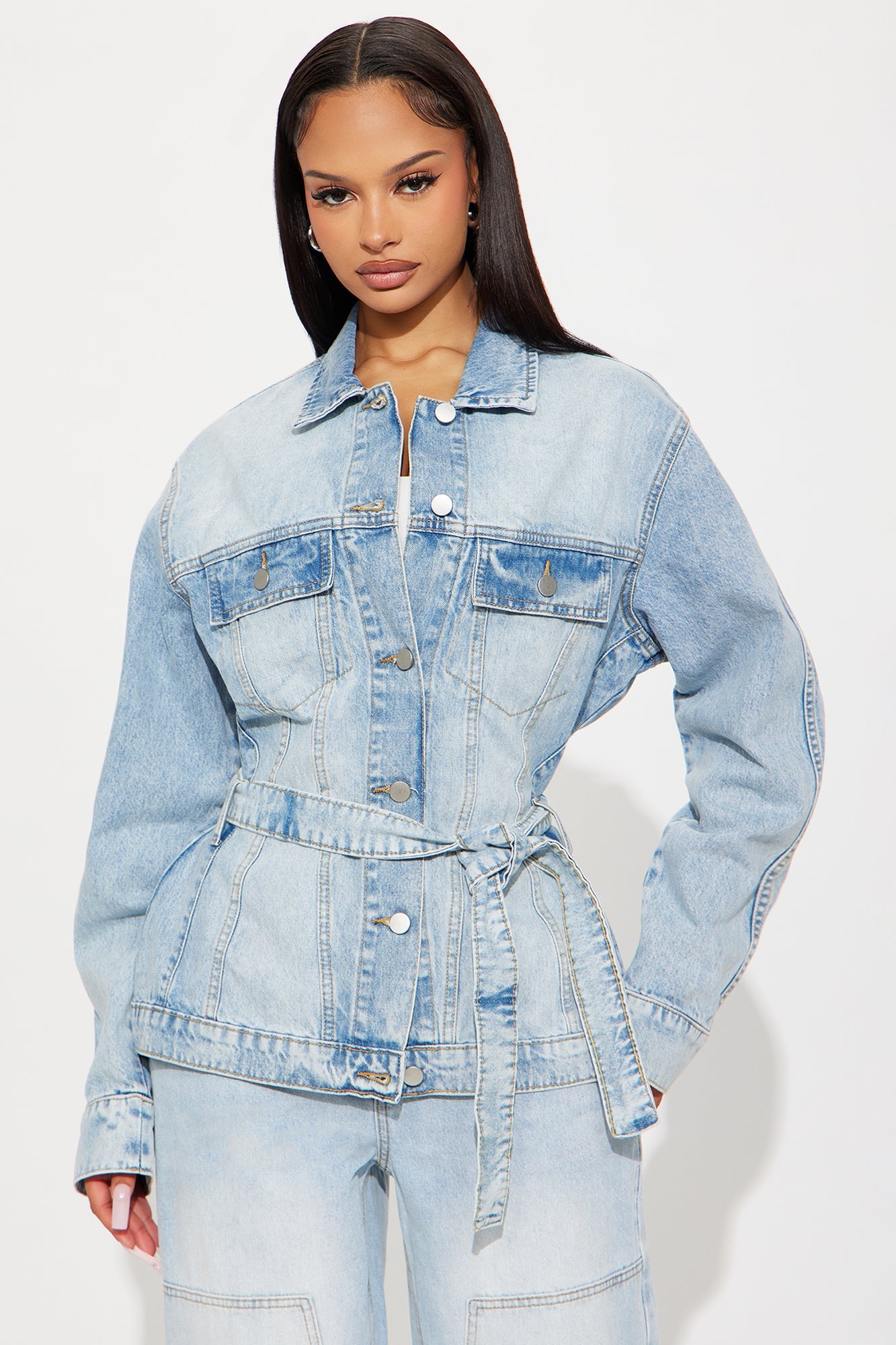 Selene Belted Hourglass Denim Jacket - Light Wash