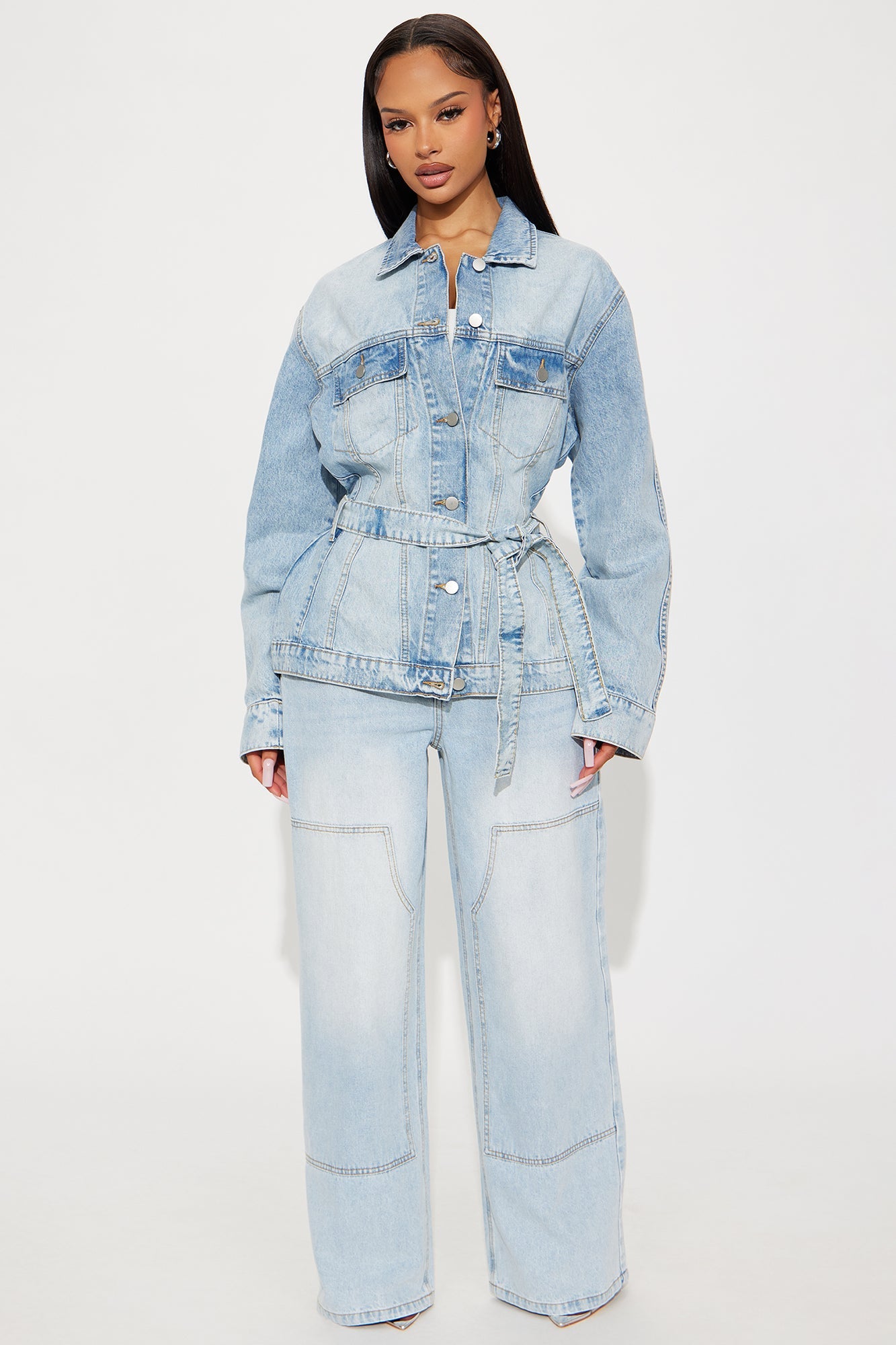 Selene Belted Hourglass Denim Jacket - Light Wash