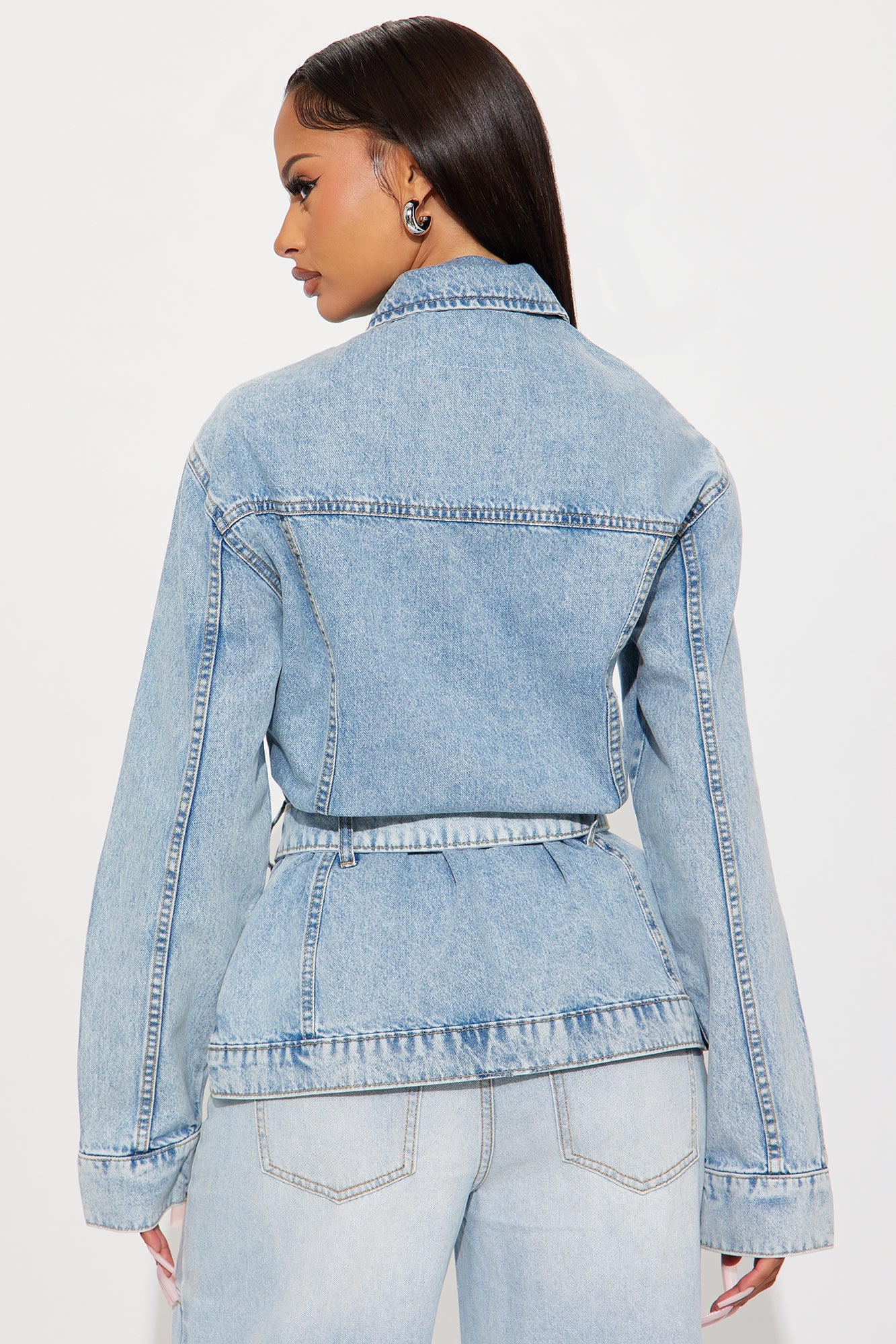 Selene Belted Hourglass Denim Jacket - Light Wash