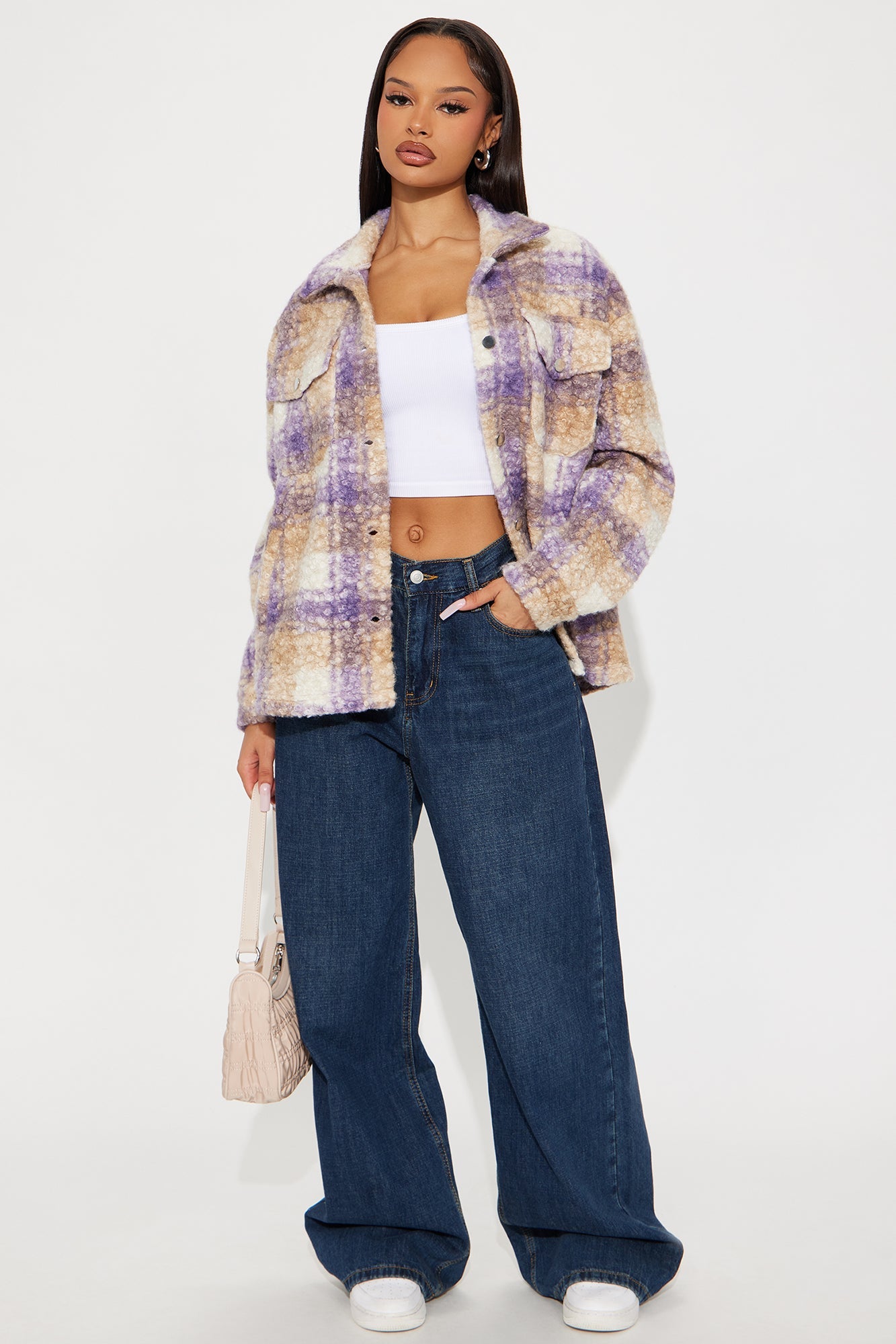 Campfire Nights Sherpa Plaid Shacket - Lavender/combo