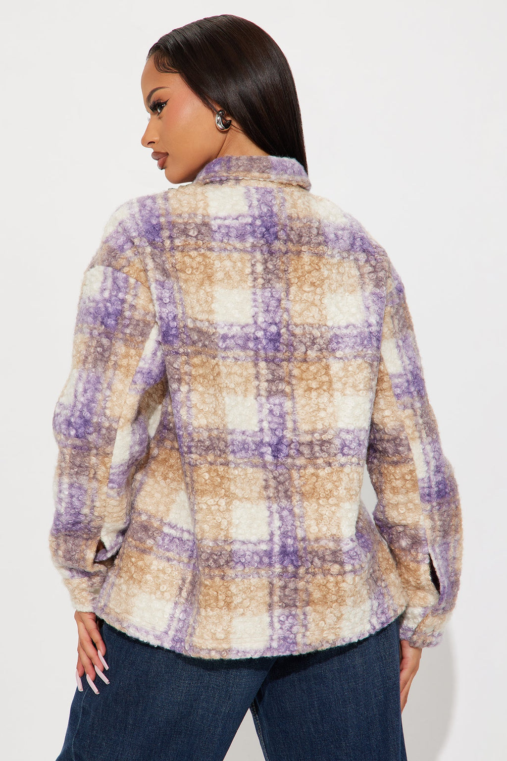Campfire Nights Sherpa Plaid Shacket - Lavender/combo