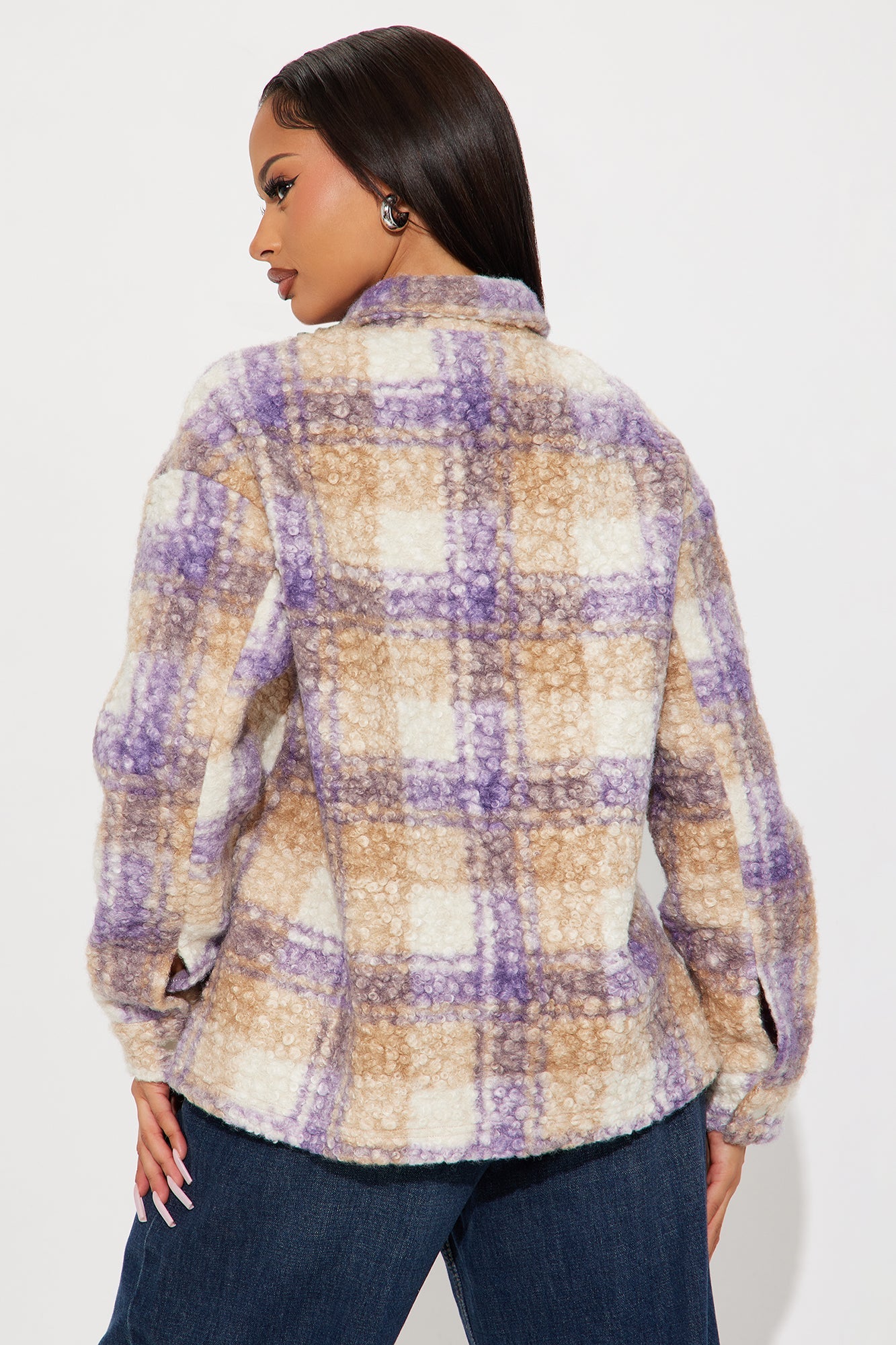Campfire Nights Sherpa Plaid Shacket - Lavender/combo
