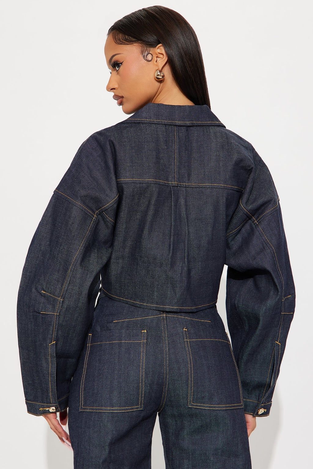 Premium Selvedge Cropped Denim Blazer - Dark Denim