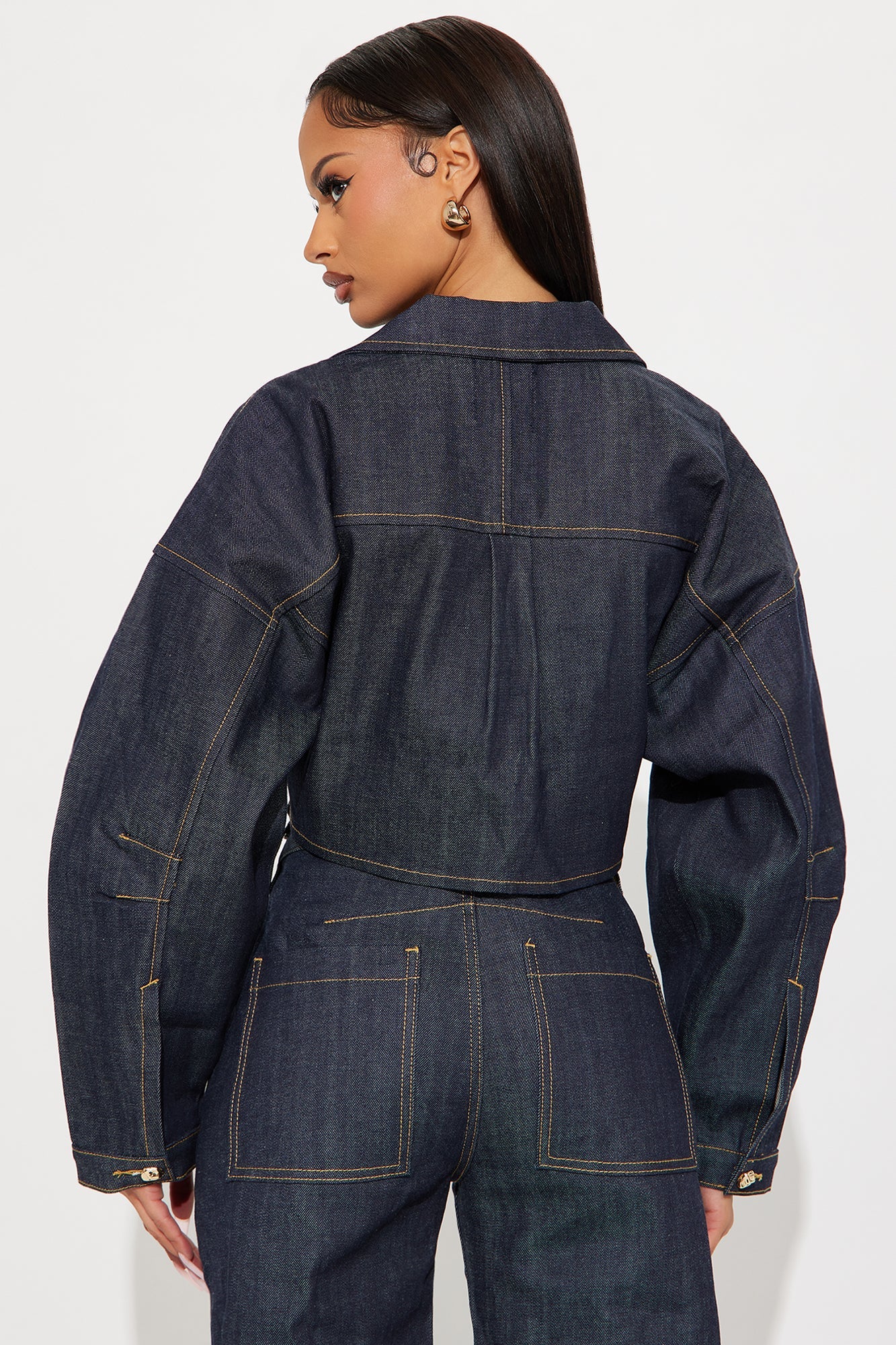 Premium Selvedge Cropped Denim Blazer - Dark Denim