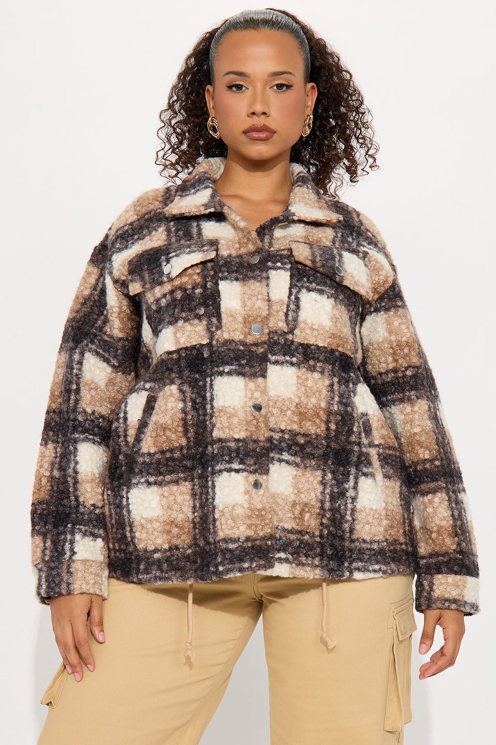 Campfire Nights Sherpa Plaid Shacket - Mocha/combo