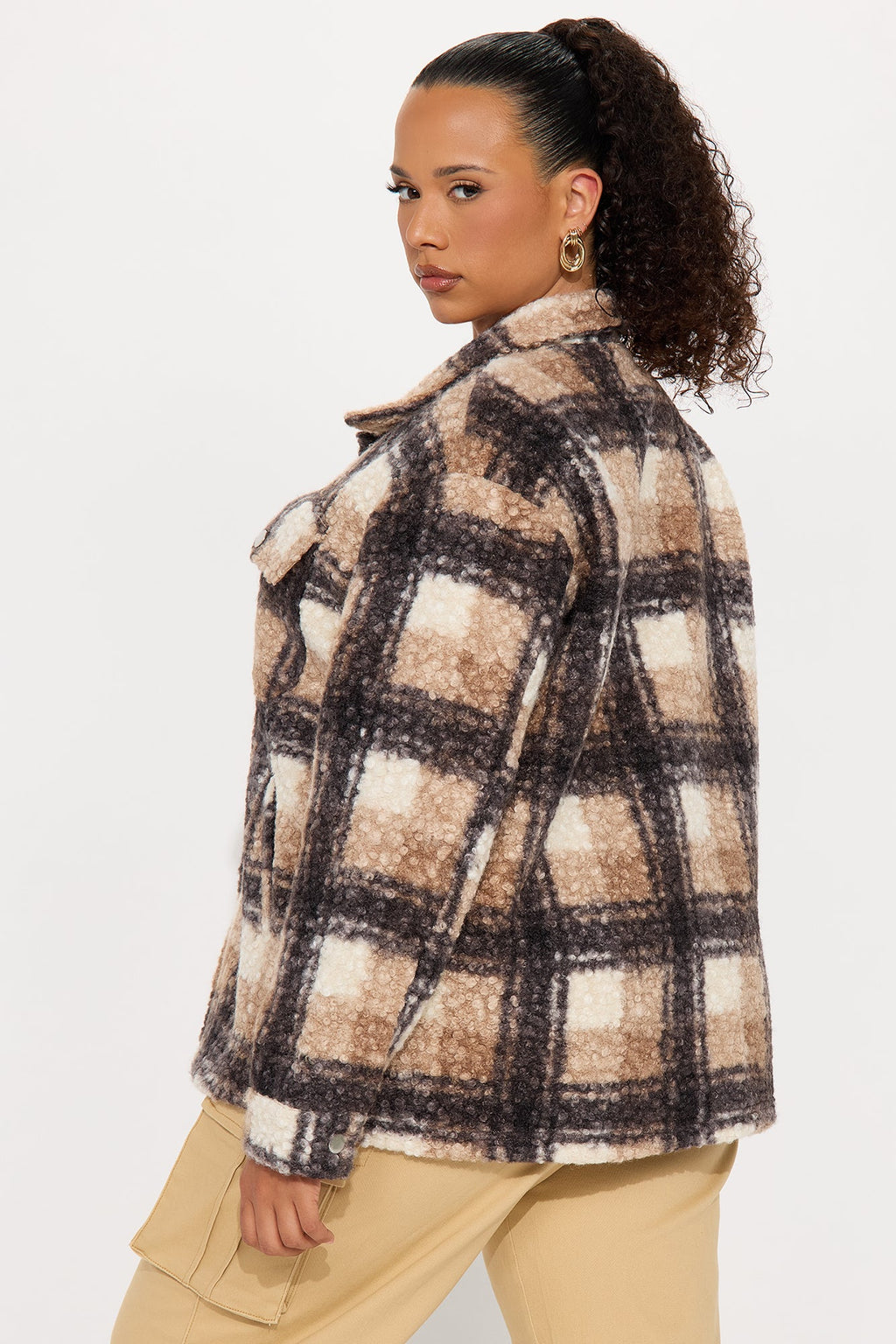 Campfire Nights Sherpa Plaid Shacket - Mocha/combo