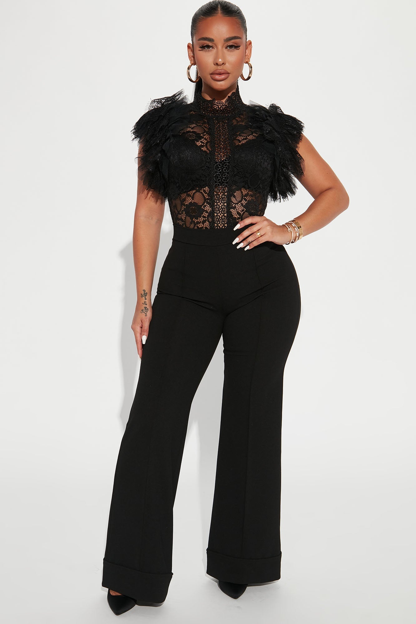 Ruffle Some Feathers Bodysuit - Black