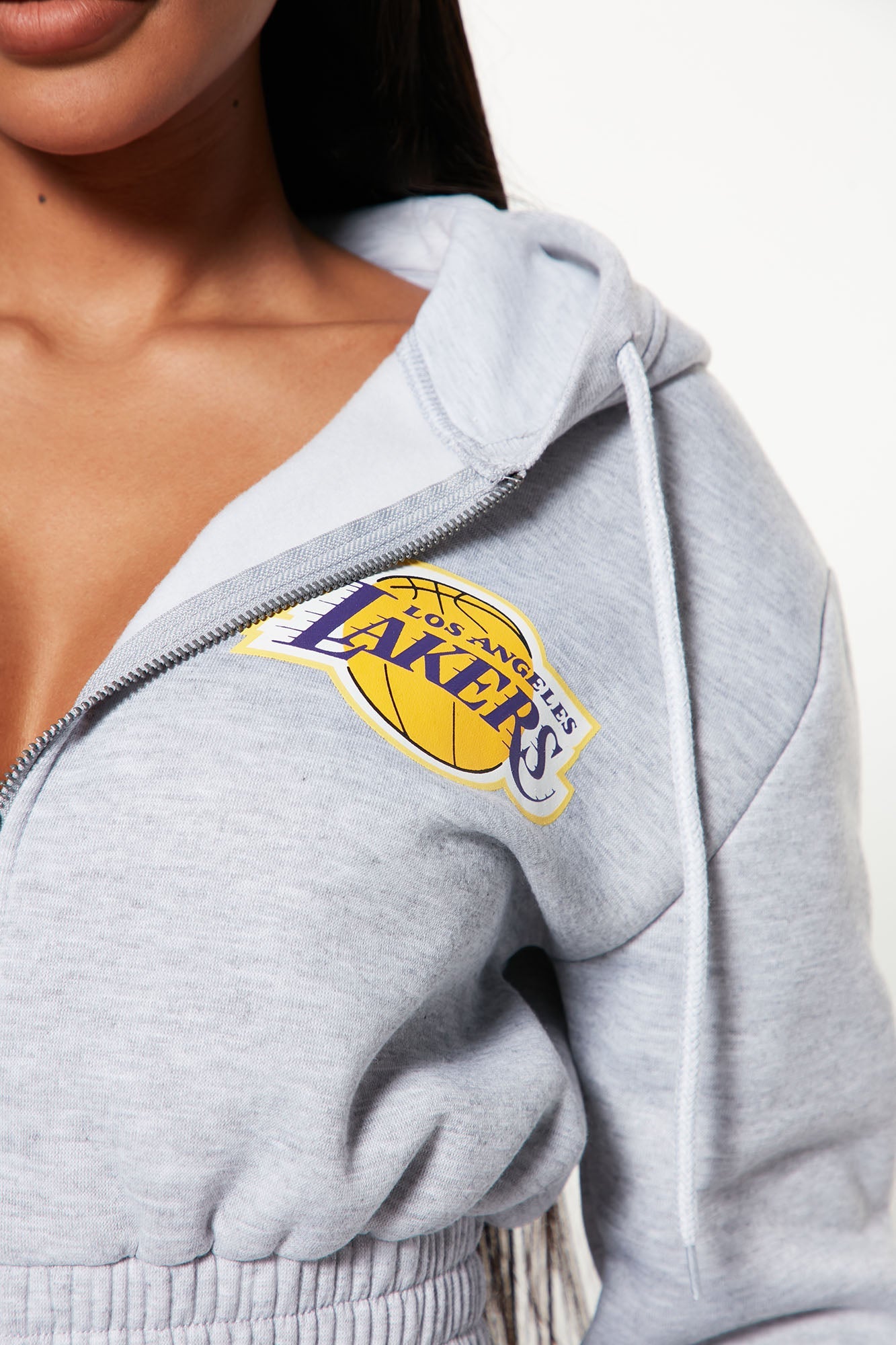 Lakers Cropped Zip Hoodie - Heather Grey
