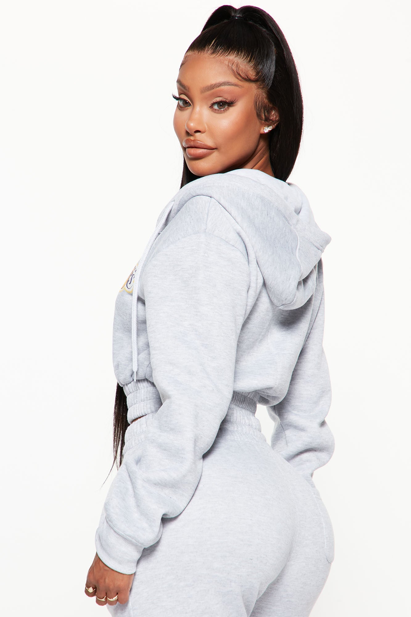 Lakers Cropped Zip Hoodie - Heather Grey