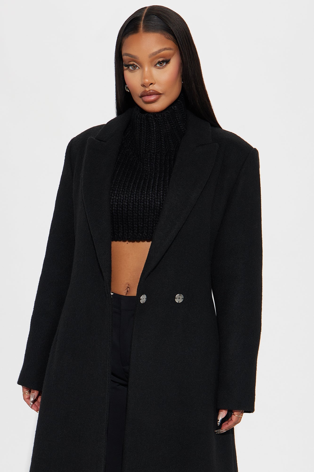 Natalie Wool Trench Coat - Black