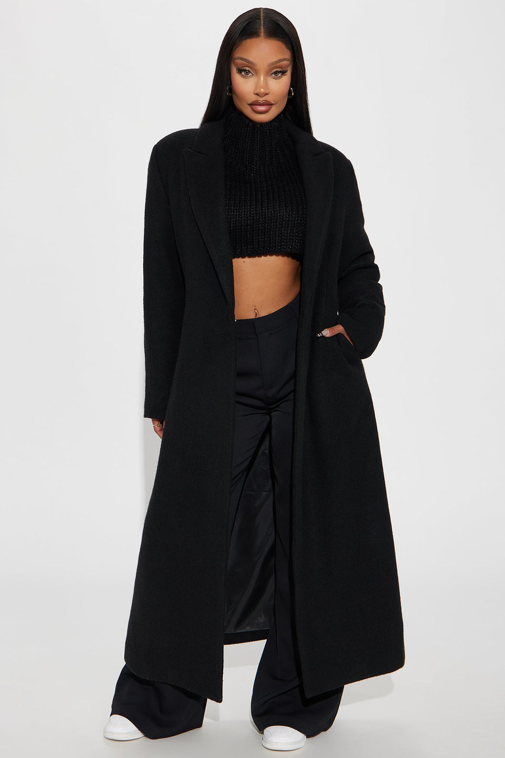 Natalie Wool Trench Coat - Black