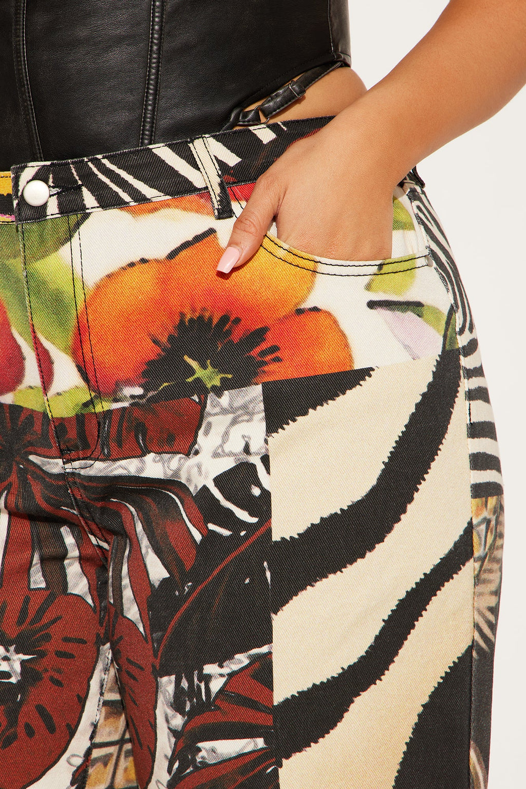 Miami Mood Printed Baggy Jeans - Brown/combo