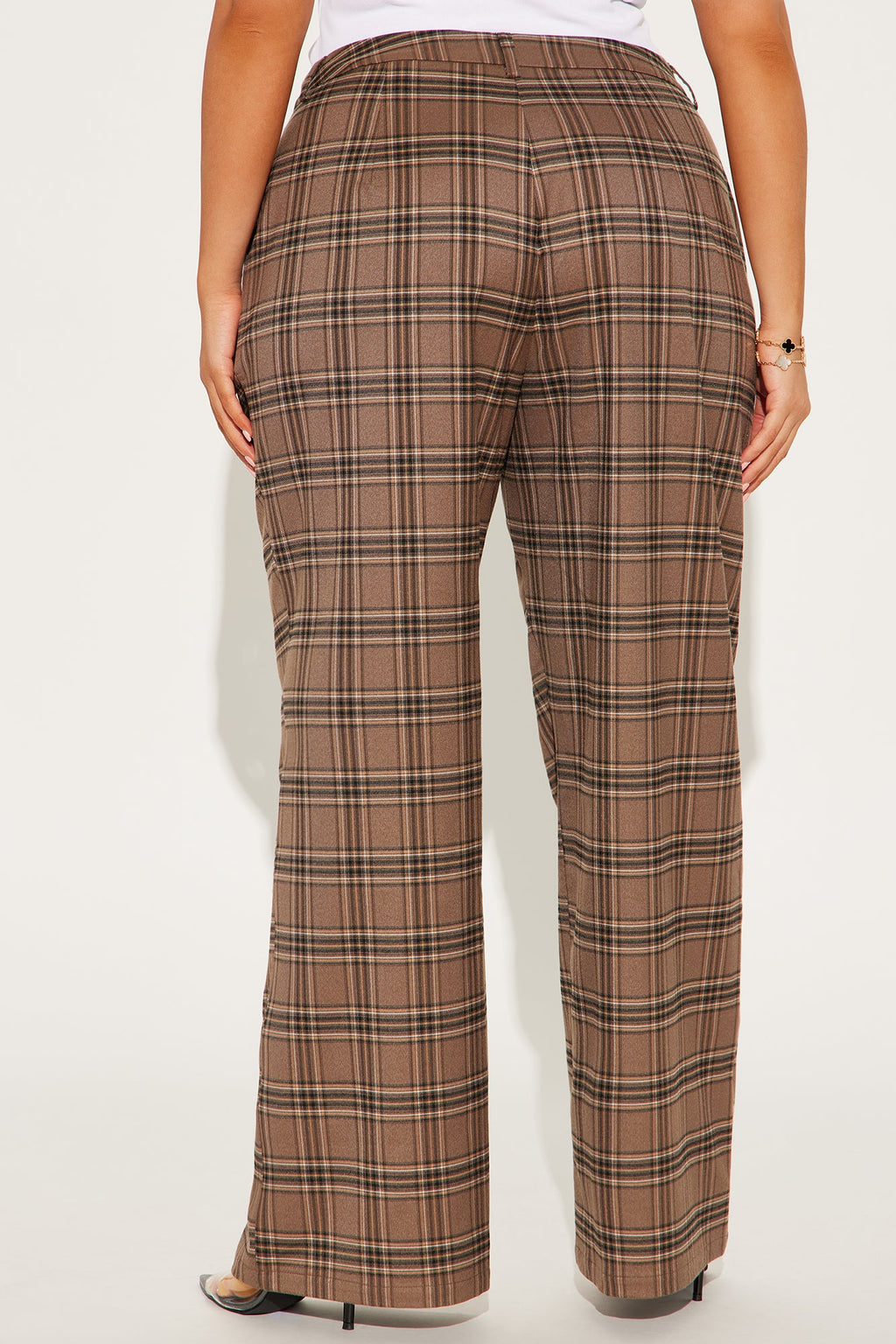 Alaiya Wide Leg Plaid Trouser - Brown/combo