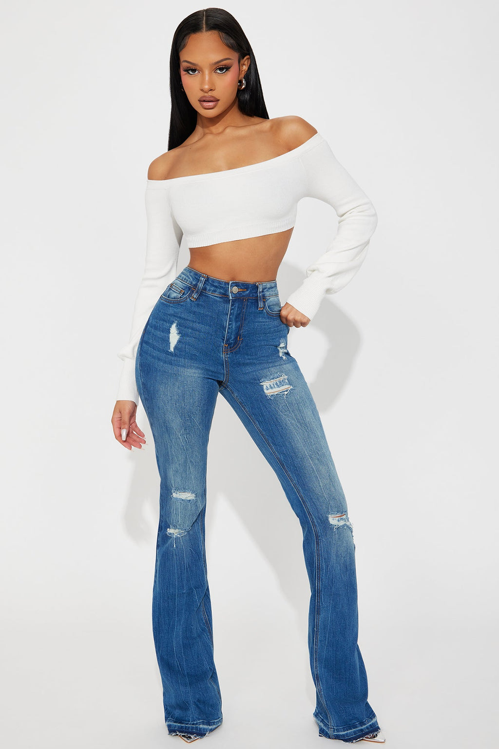 Tall Road Tripper Ripped Stretch Flare Jeans - Dark Wash