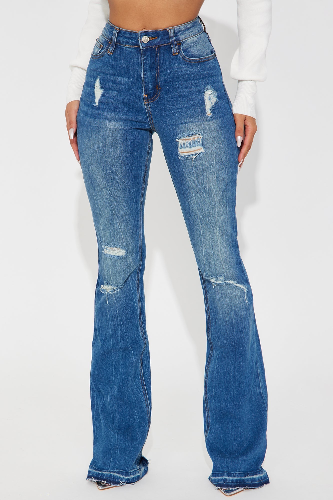 Tall Road Tripper Ripped Stretch Flare Jeans - Dark Wash