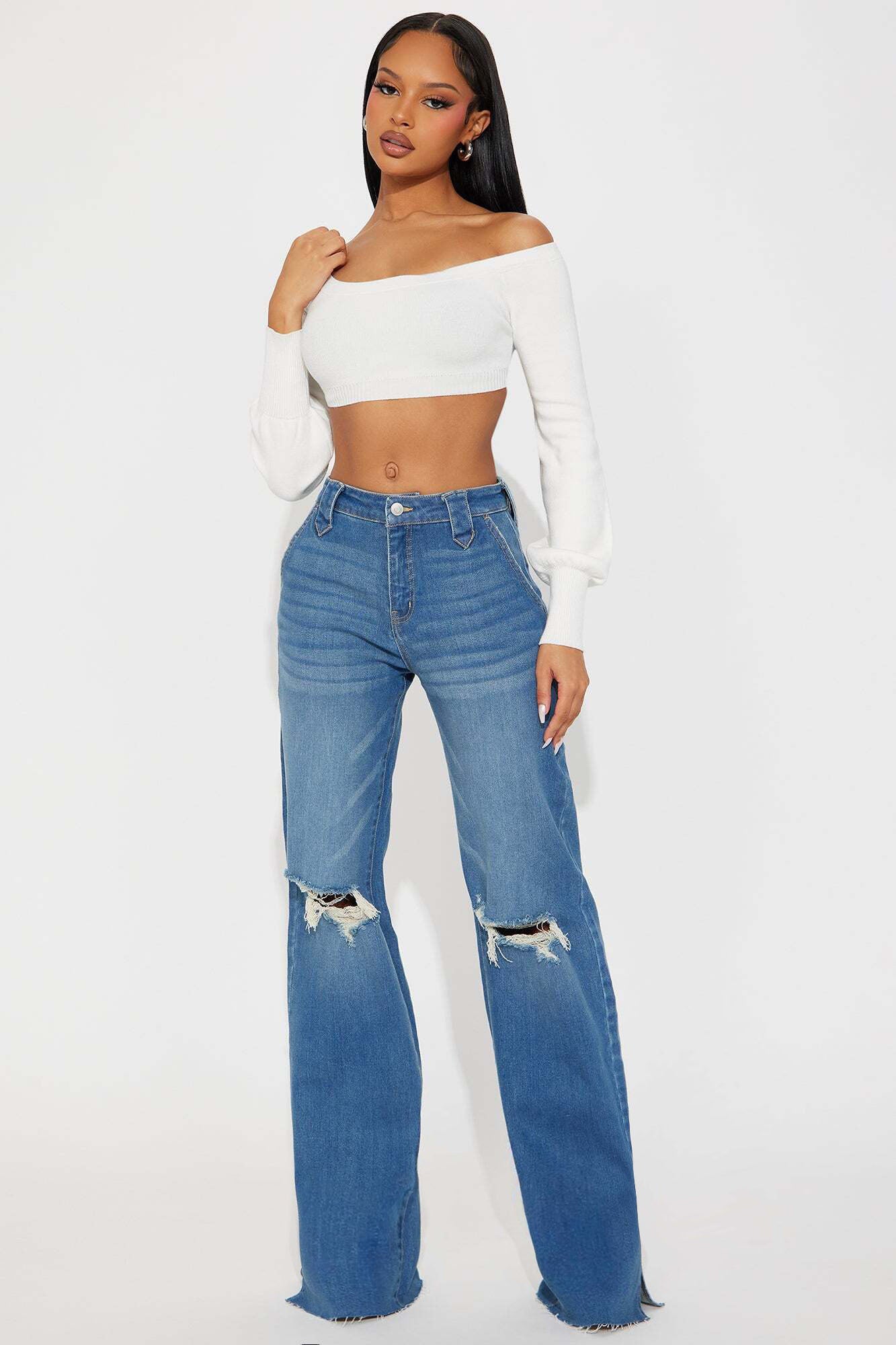 Tall Doubling Down Ripped Flare Jeans - Medium Wash