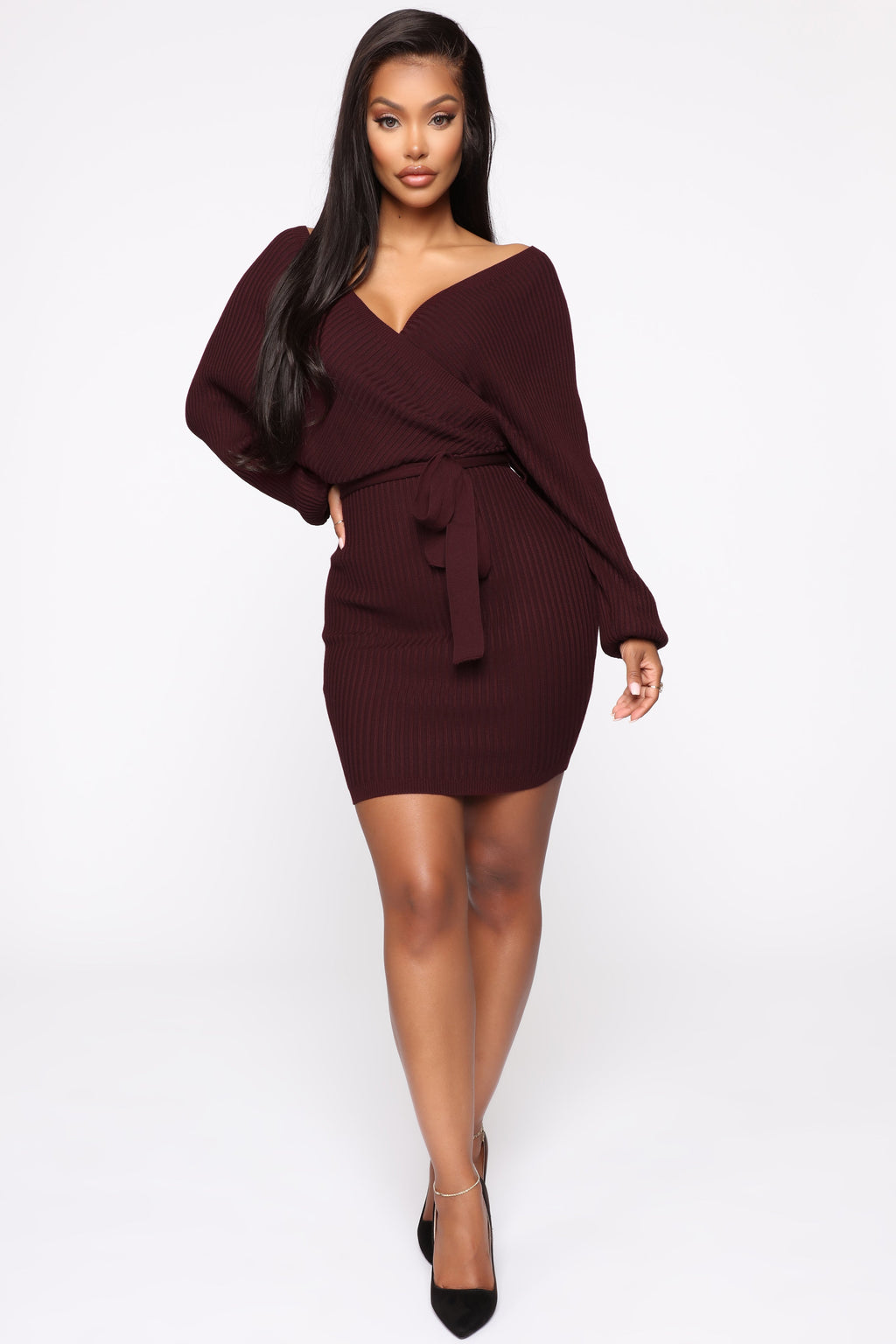 Just Between Us Sweater Dress - Wine