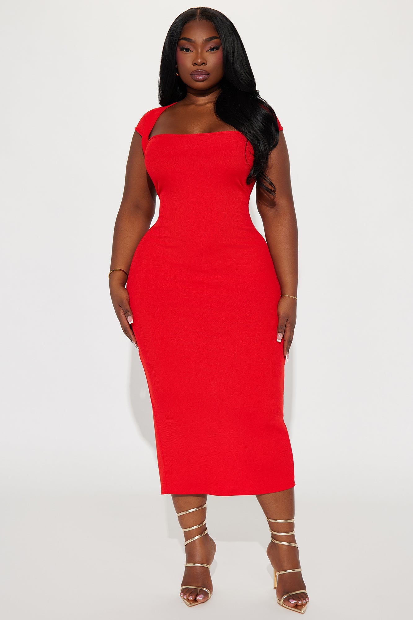 Hailey Ribbed Midi Dress - Tomato Red