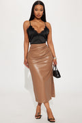 By The Corner Faux Leather Midi Skirt - Taupe