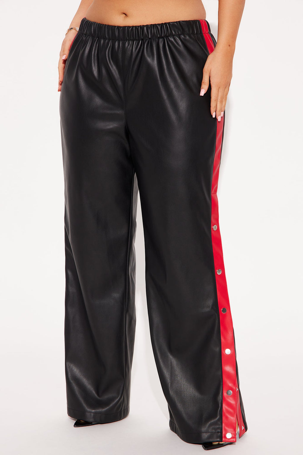 Street Feels Faux Leather Track Pant - Black/Red