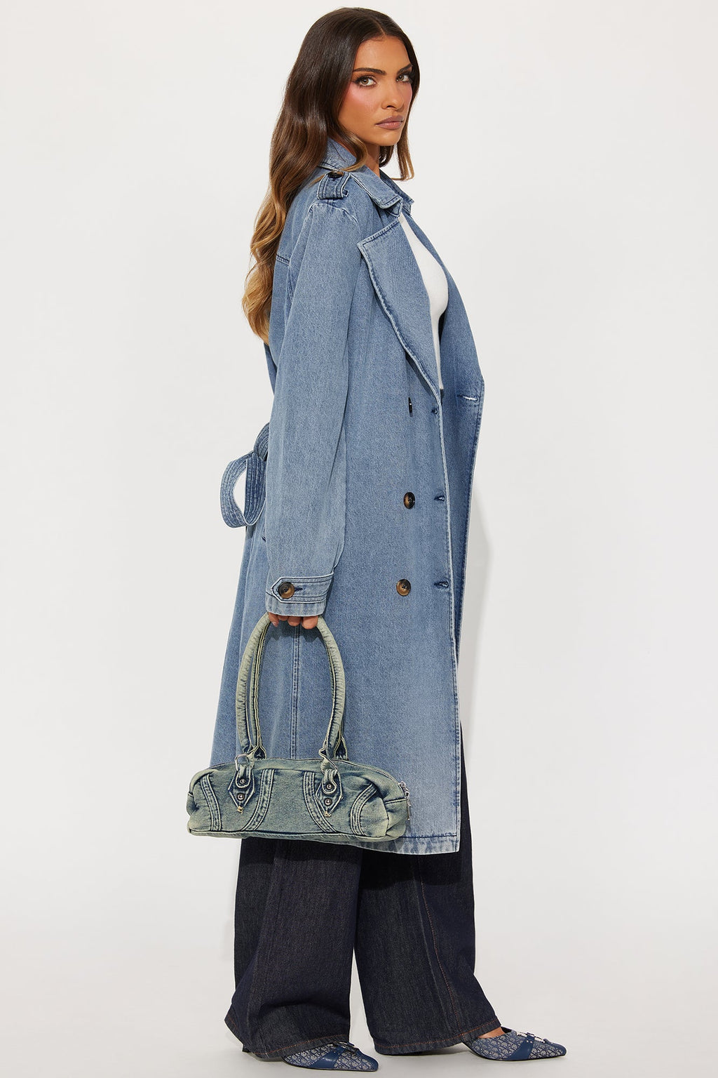 Sidewalk Strut Denim Shoulder Handbag - Denim
