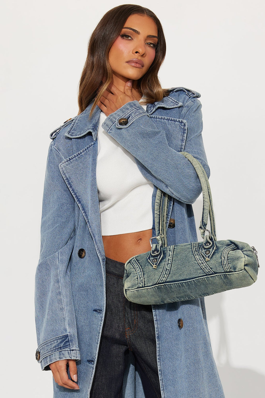 Sidewalk Strut Denim Shoulder Handbag - Denim