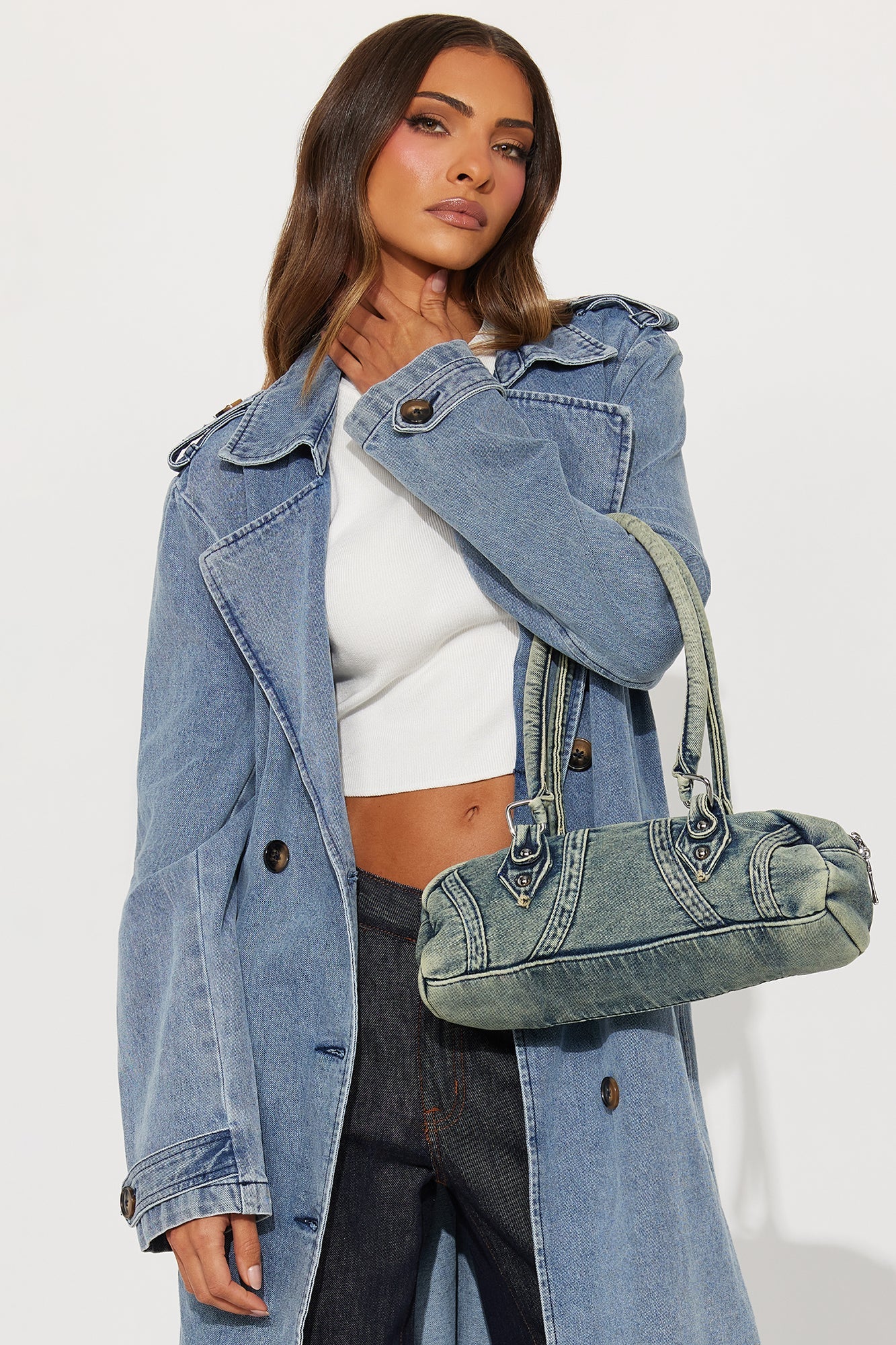 Sidewalk Strut Denim Shoulder Handbag - Denim
