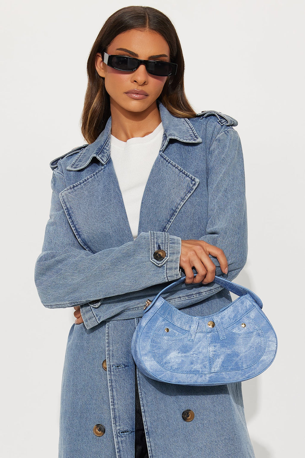 Jeans On Faux Leather Shoulder Bag - Denim