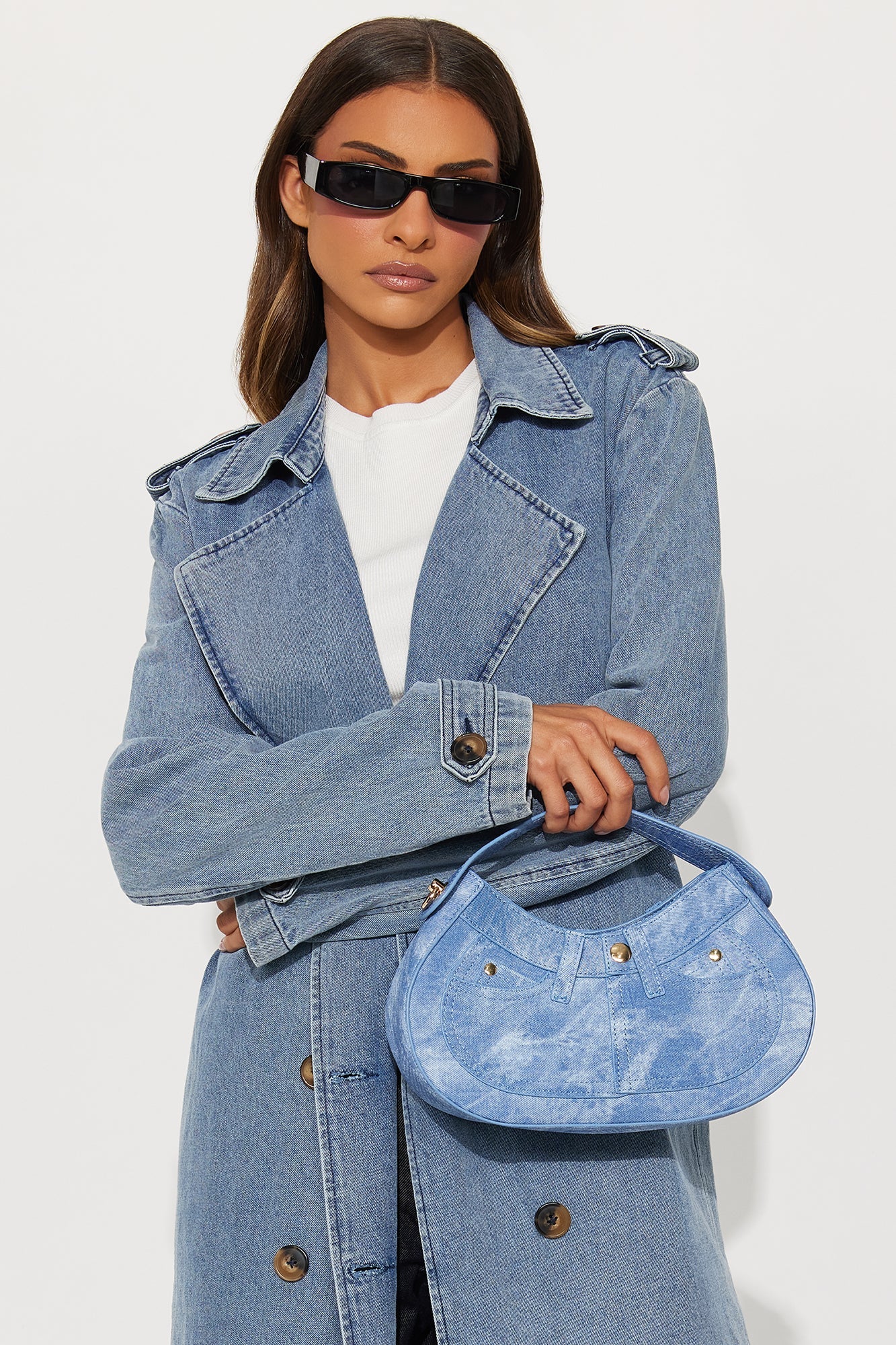 Jeans On Faux Leather Shoulder Bag - Denim