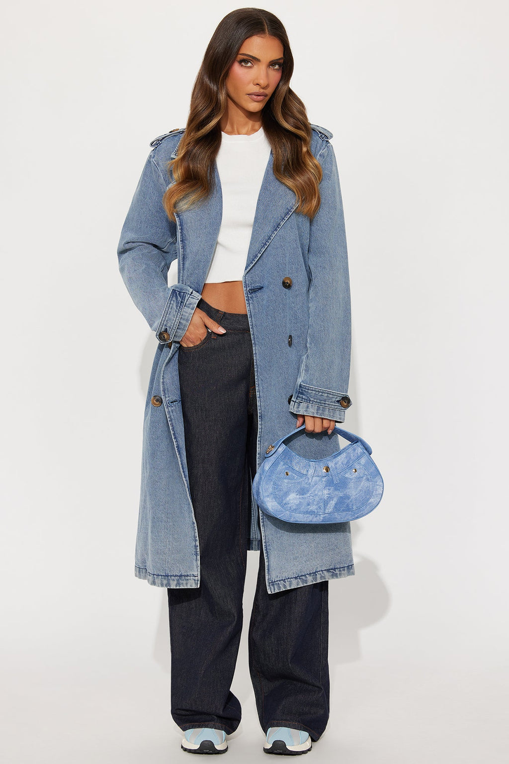 Jeans On Faux Leather Shoulder Bag - Denim