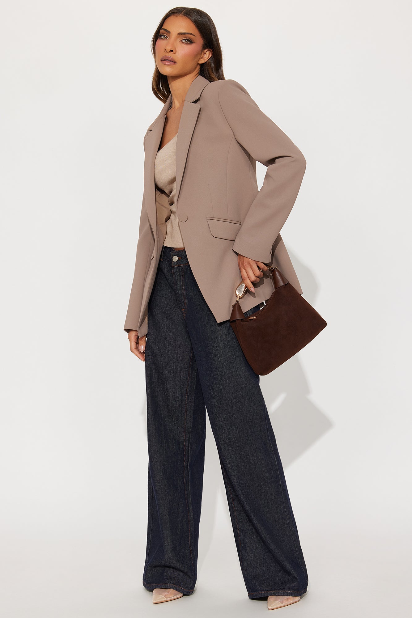 Chocolate Dreams Faux Suede Satchel Handbag - Brown