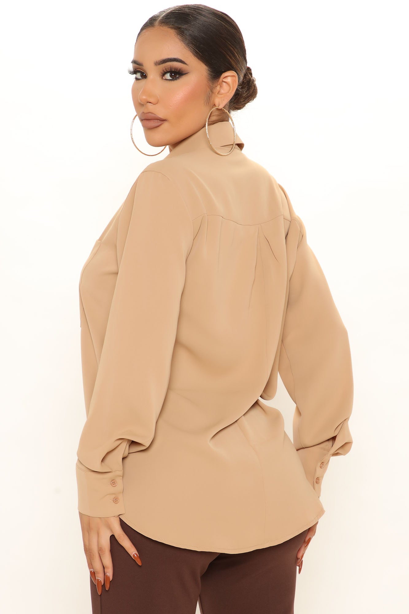 CEO Of Slaying Button Down Top - Taupe