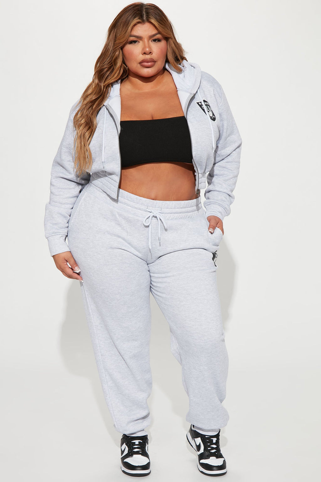 Raiders Cropped Zip Hoodie - Heather Grey