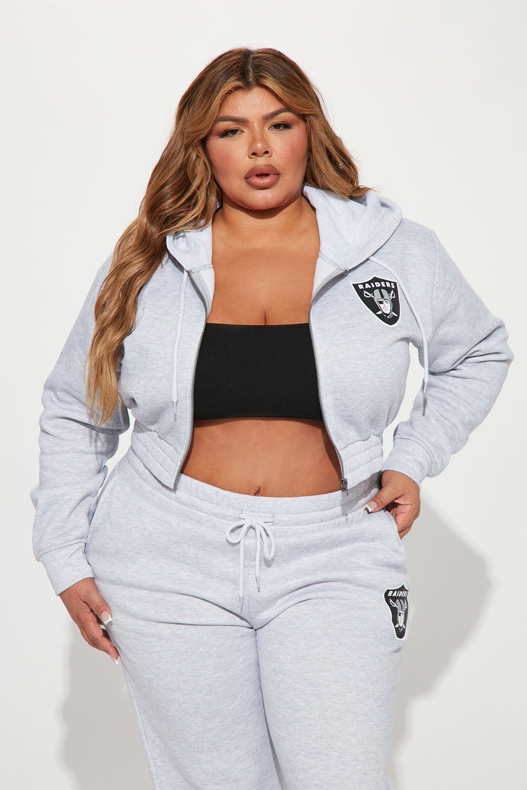 Raiders Cropped Zip Hoodie - Heather Grey