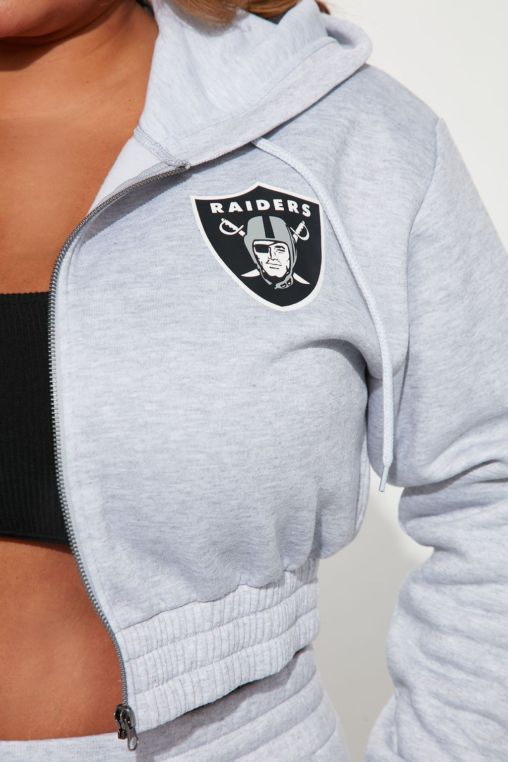 Raiders Cropped Zip Hoodie - Heather Grey