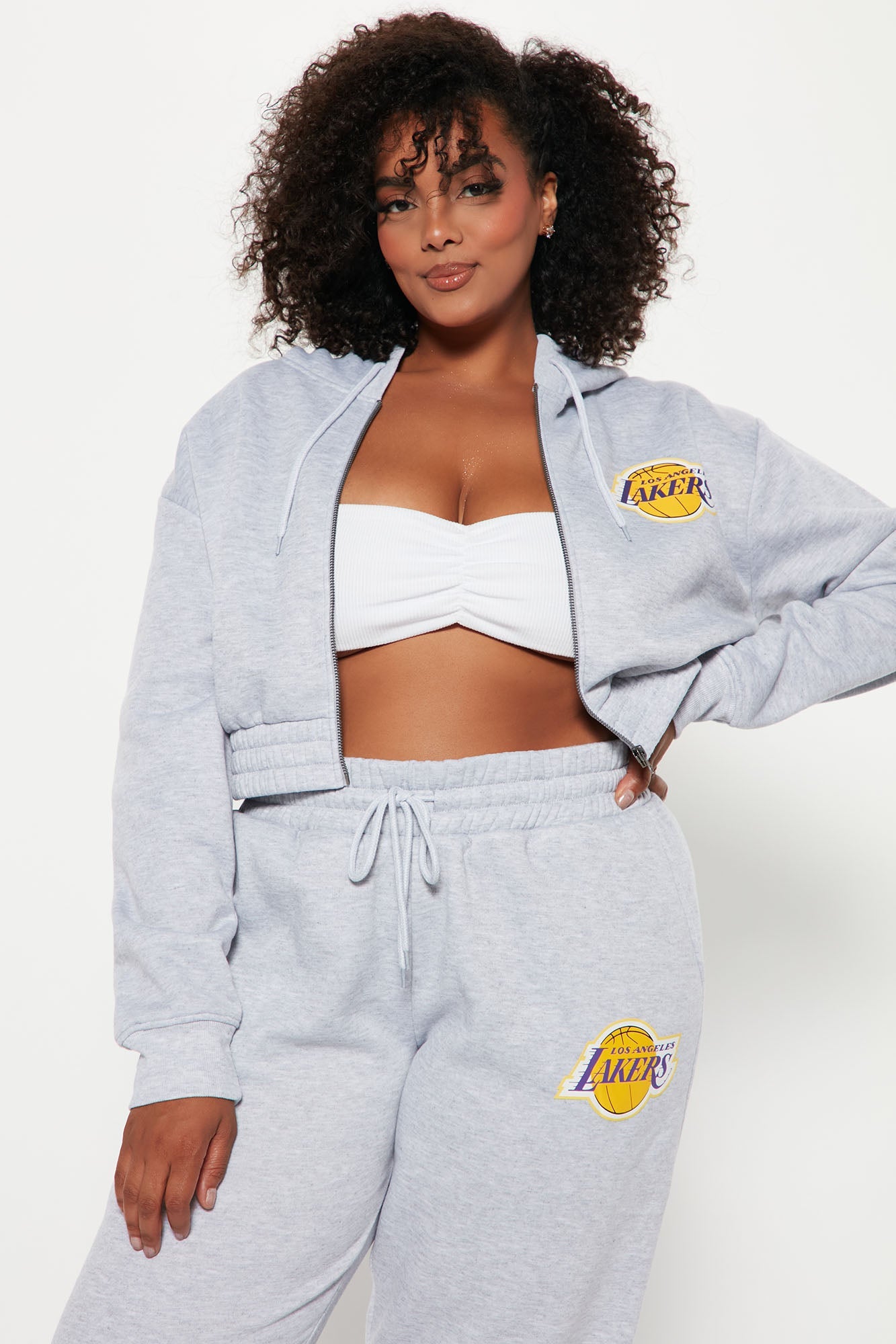 Lakers Cropped Zip Hoodie - Heather Grey