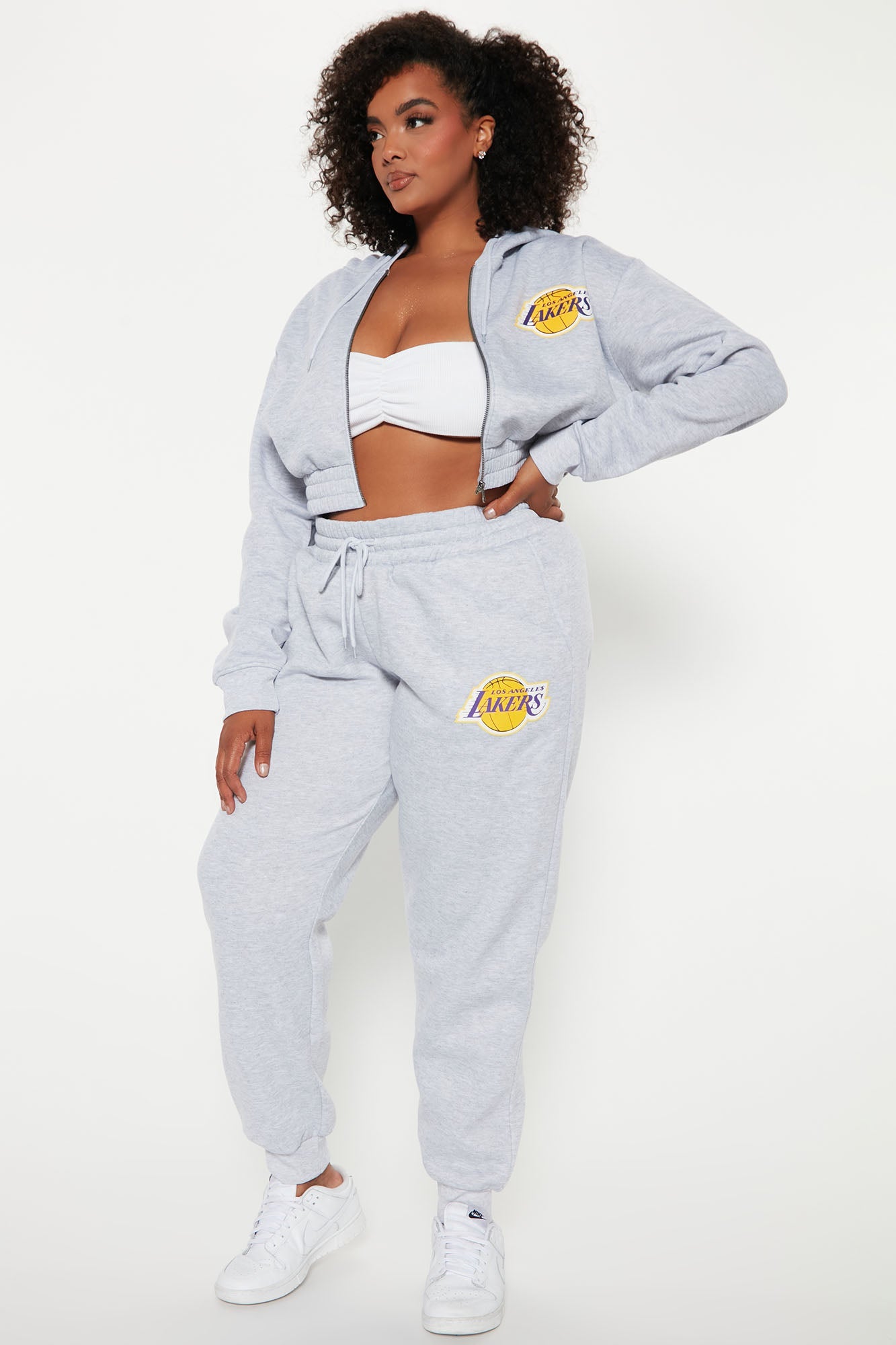 Lakers Cropped Zip Hoodie - Heather Grey
