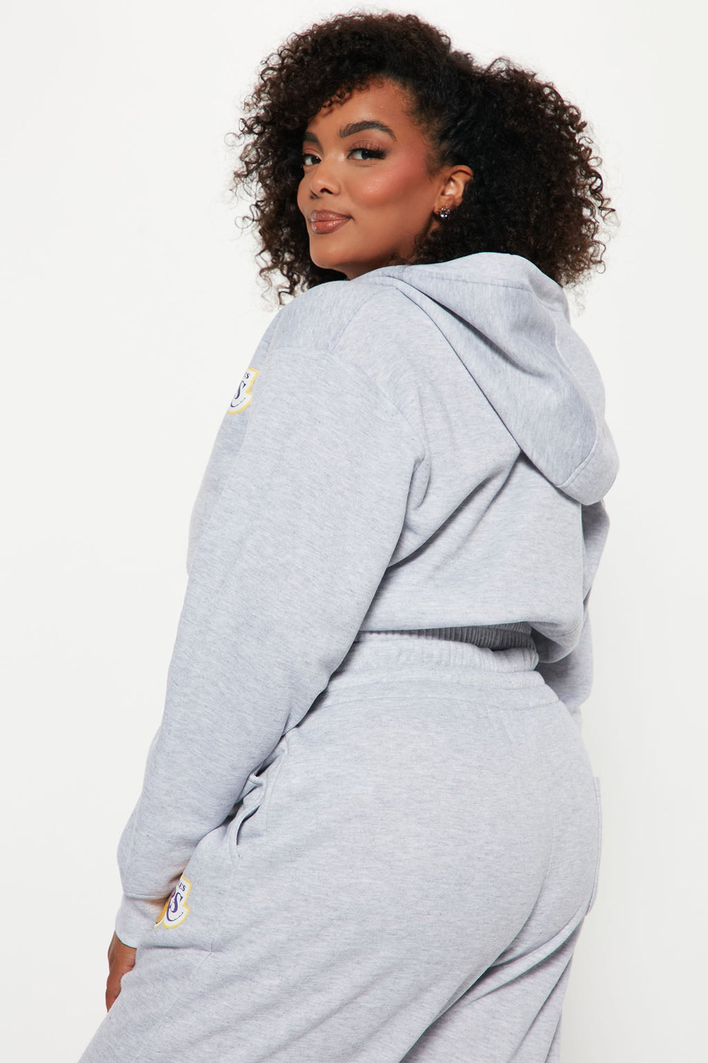 Lakers Cropped Zip Hoodie - Heather Grey
