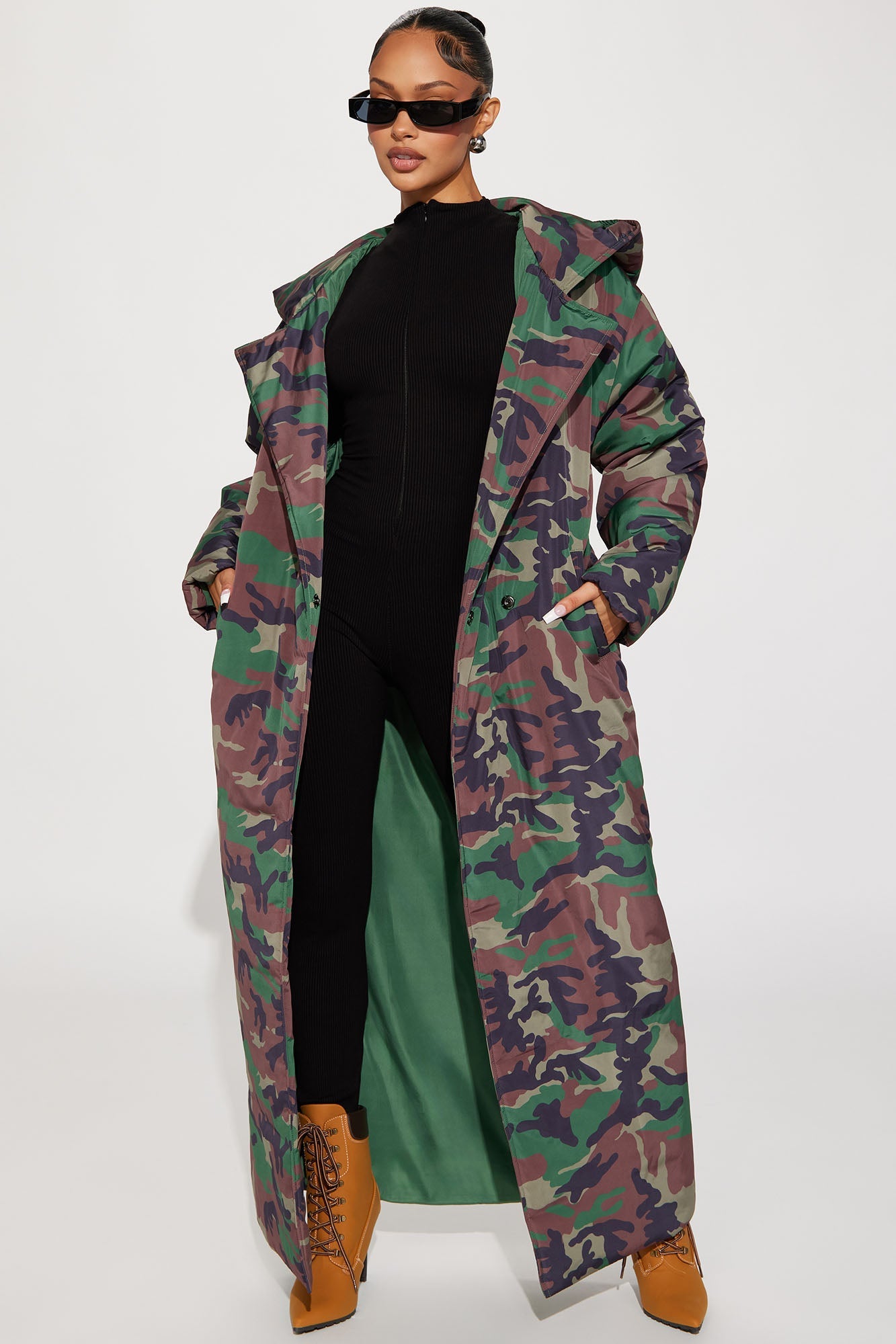 Lilith Camo Puffer Coat - Olive/combo