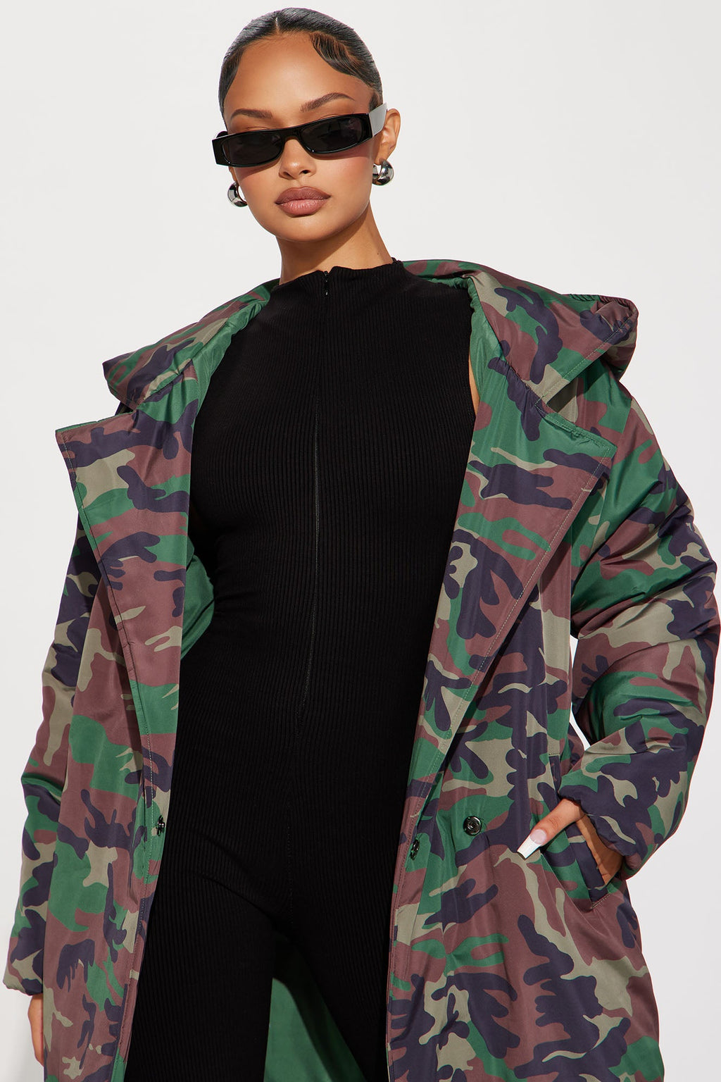Lilith Camo Puffer Coat - Olive/combo