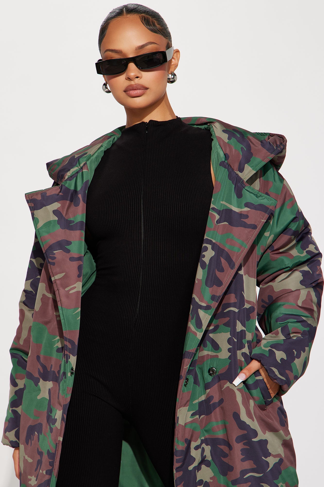 Lilith Camo Puffer Coat - Olive/combo