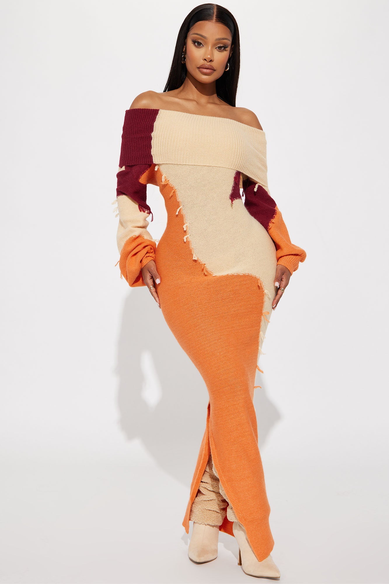 Ivy Sweater Maxi Dress - Orange/combo