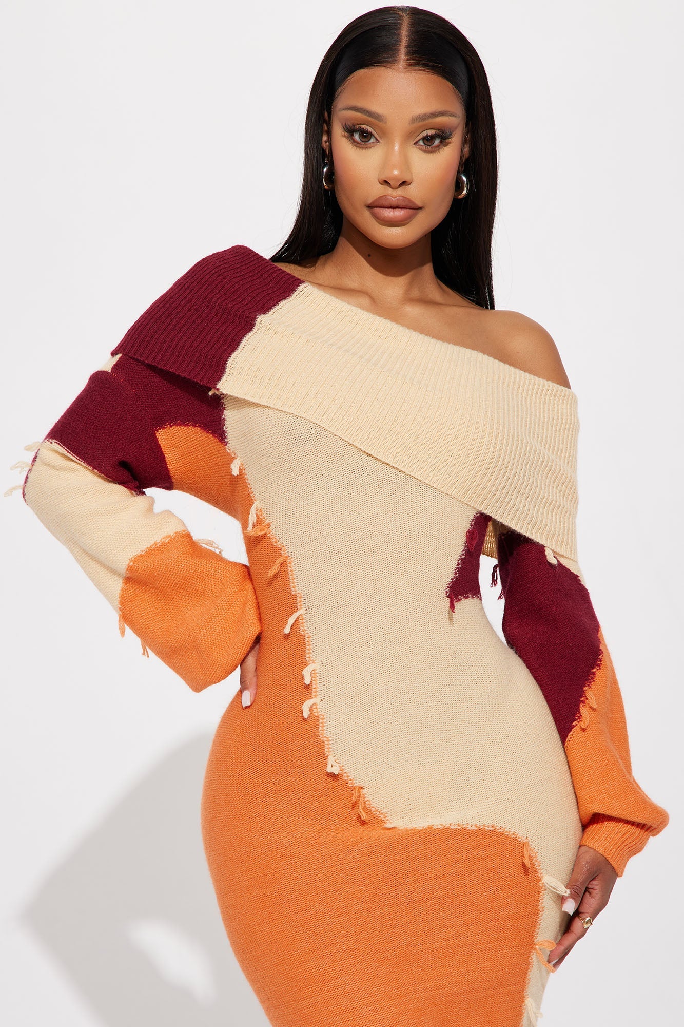 Ivy Sweater Maxi Dress - Orange/combo