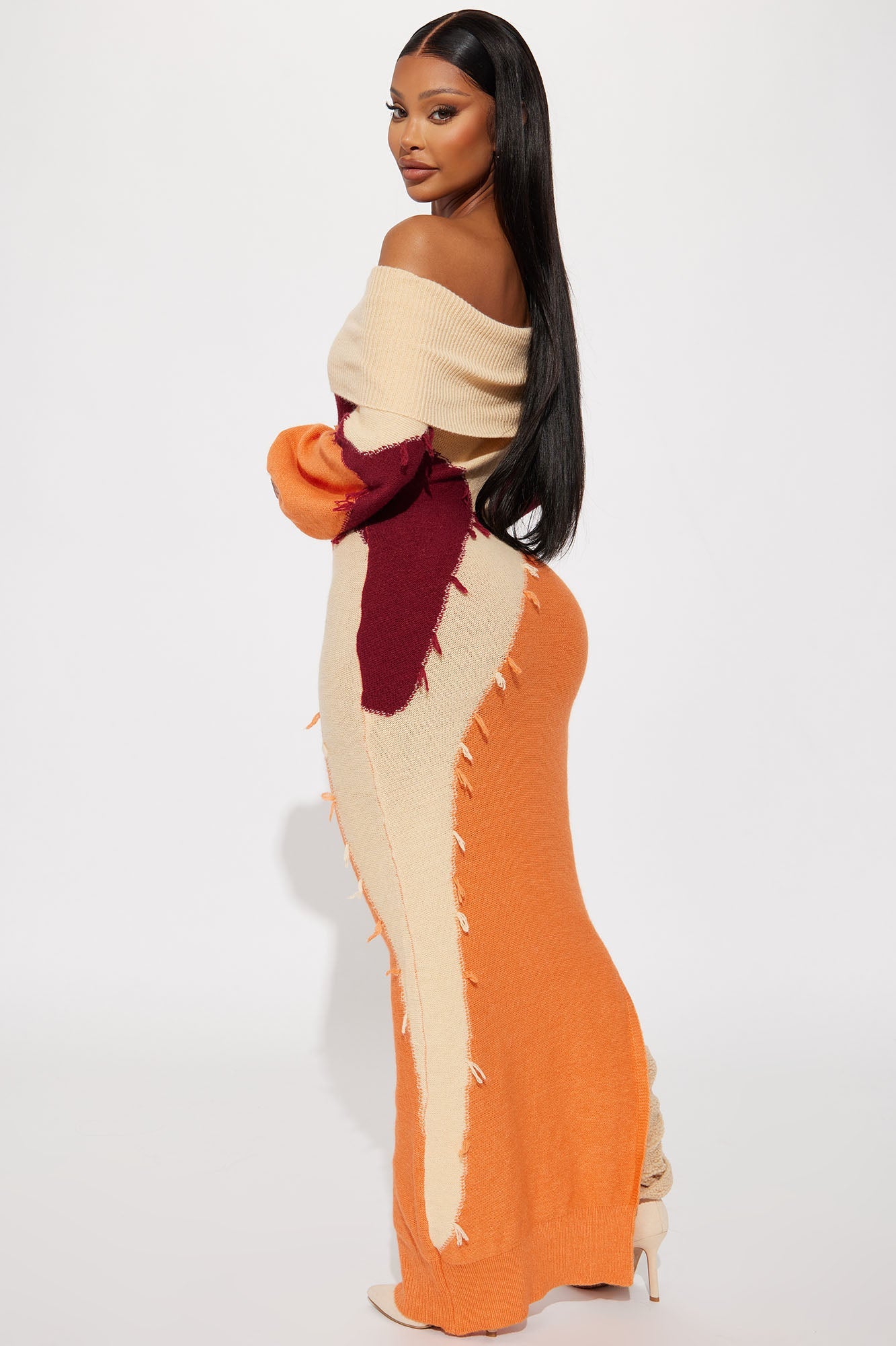 Ivy Sweater Maxi Dress - Orange/combo