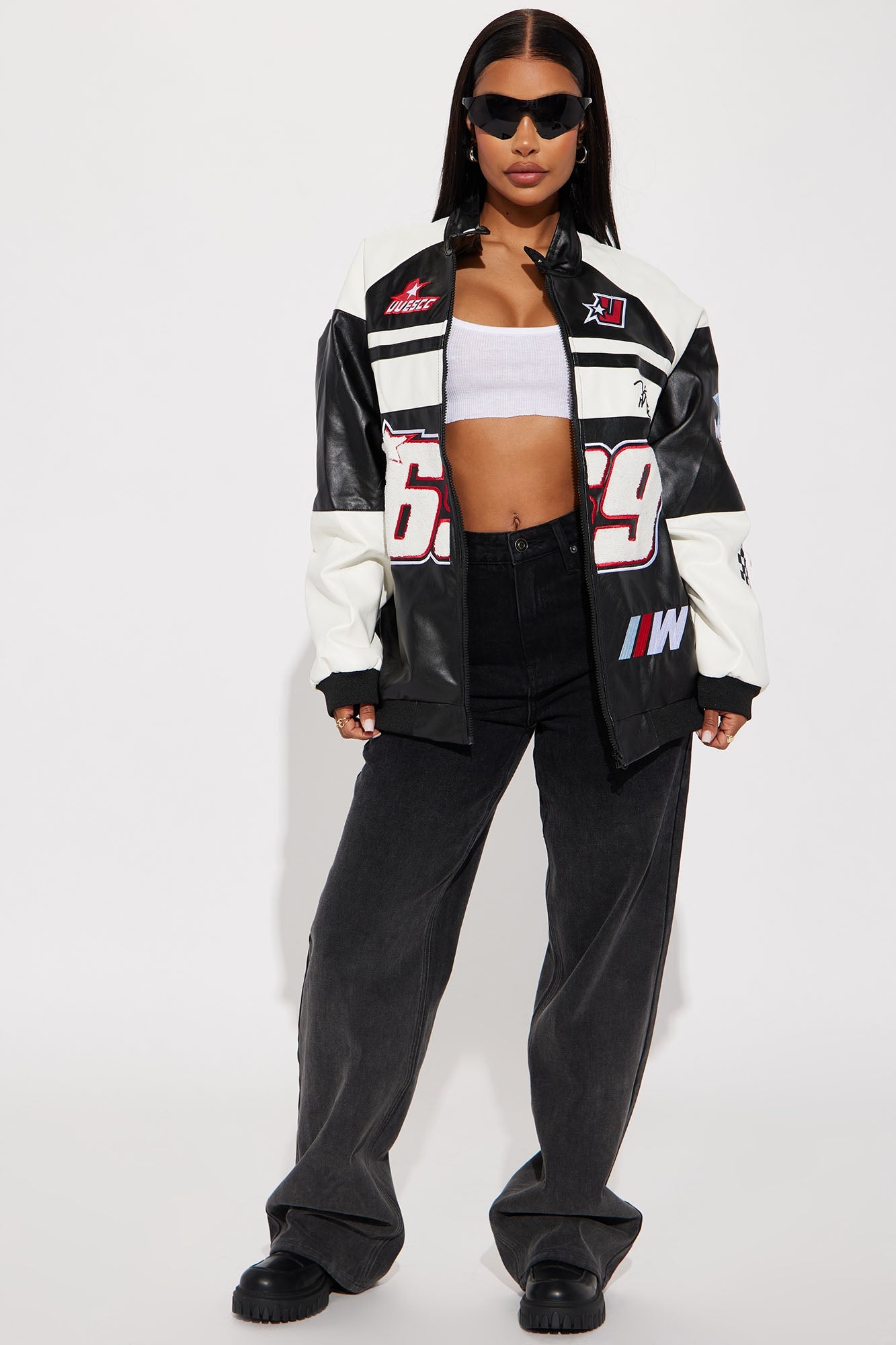 Racing Flag Bomber Jacket - Black/White