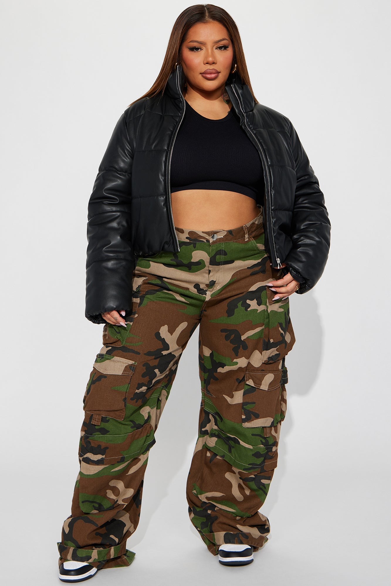 Vixen Faux Leather Puffer Jacket - Black