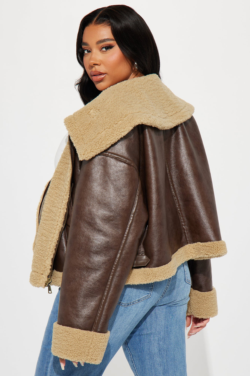Taytum Faux Leather Jacket - Brown