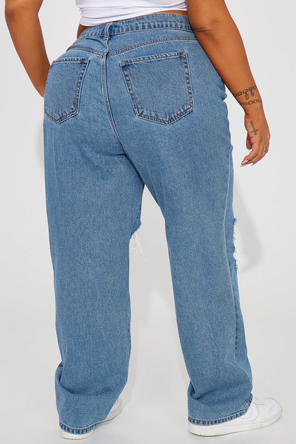 Drive You Crazy Ripped Non Stretch Straight Leg Jeans - Medium Wash